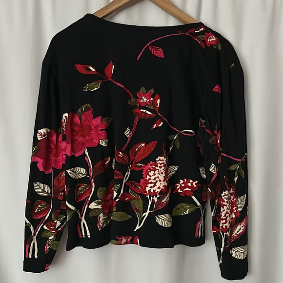 Zachi Gorgeous Black Floral Sequins Beaded Long Sleeve Sweater Top **Sz L** 🌺🌺 - Picture 2 of 5